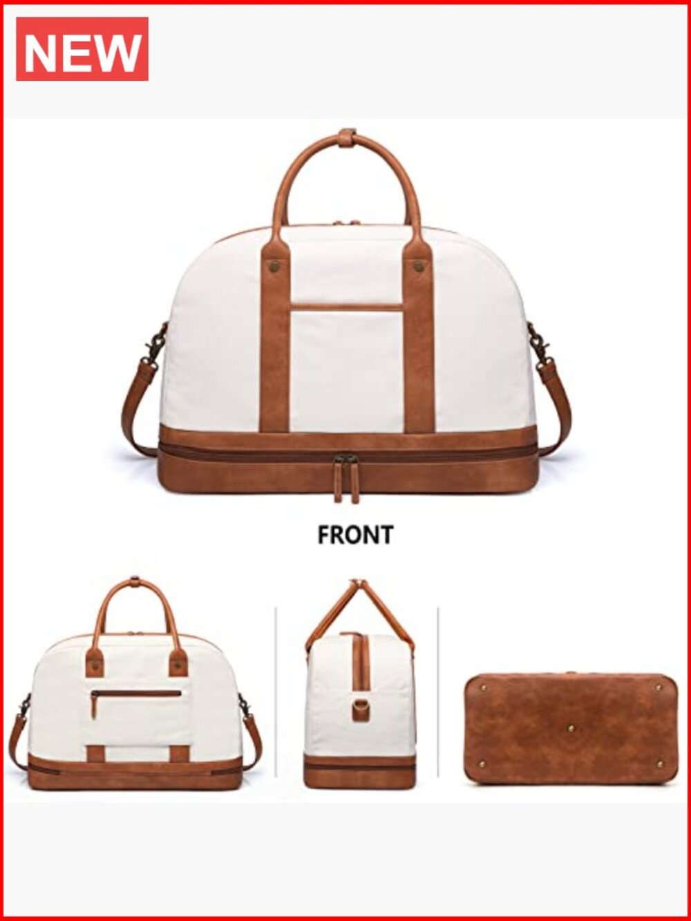 Canvas Overnight Duffle Bag with Shoe Compartment Large Travel Tote - Picture 3 of 7